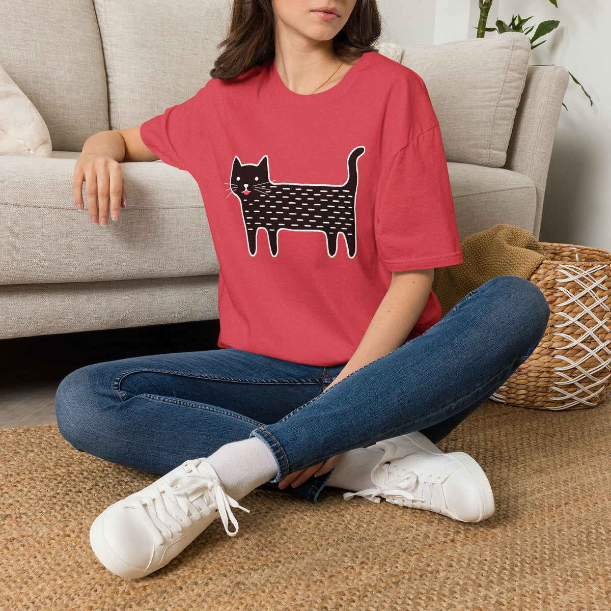Unisex Cute Doodle Cat T-Shirt — Whimsical Black Cat Graphic Tee