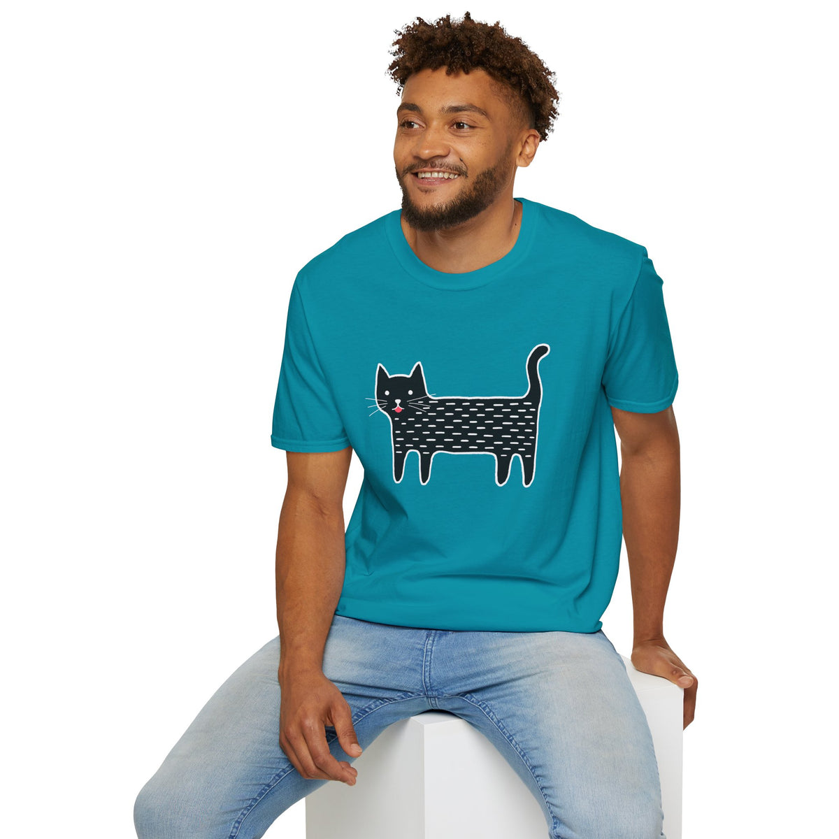 Unisex Cute Doodle Cat T-Shirt — Whimsical Black Cat Graphic Tee