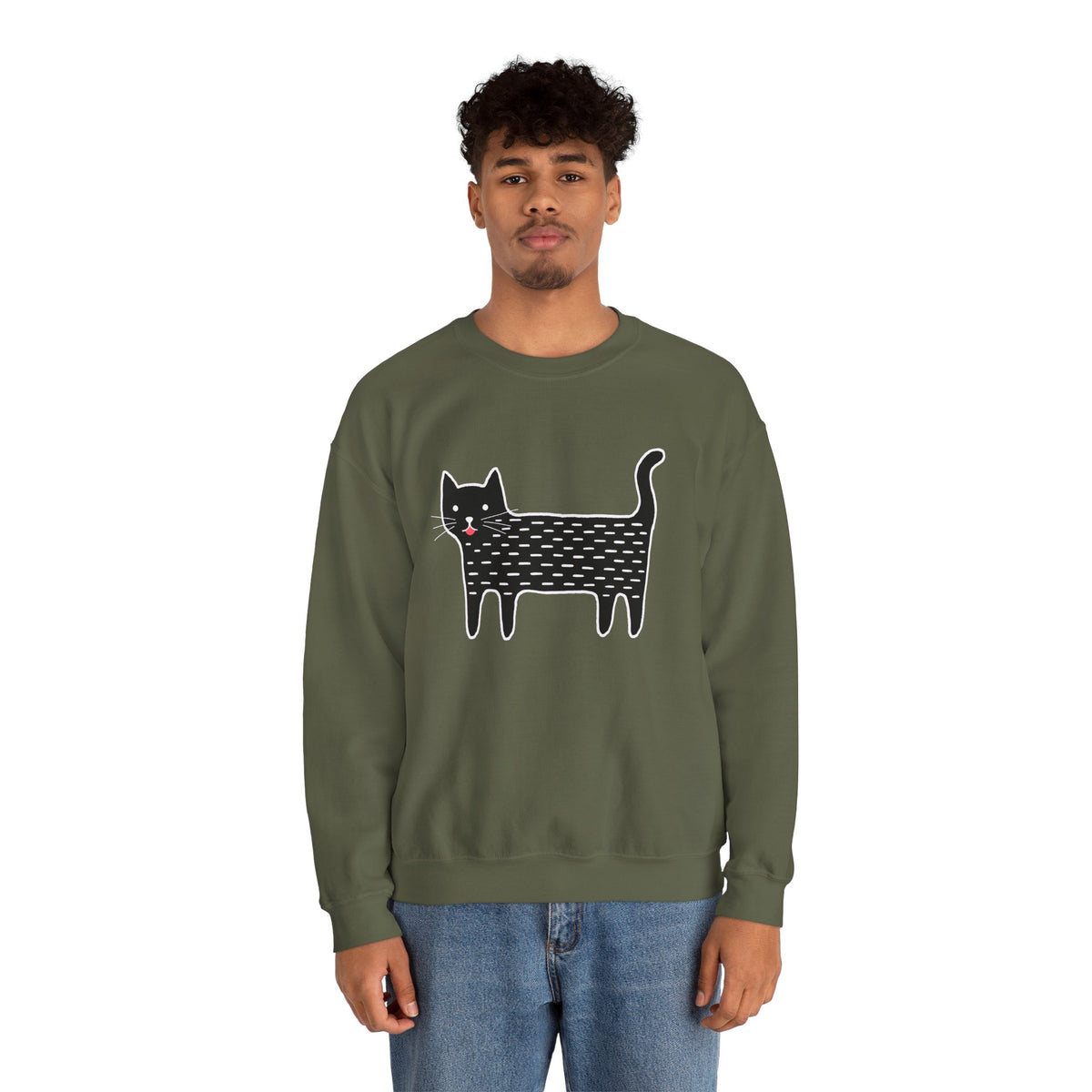 Cute Black Cat unisex Sweatshirt – Whimsical Doodle Cat Graphic