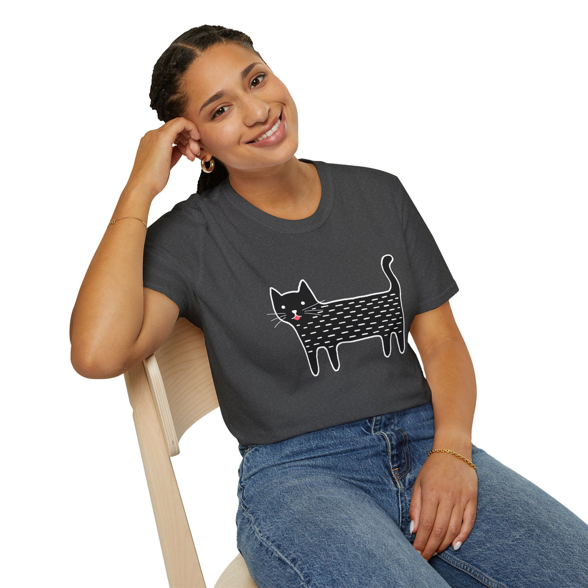 Unisex Cute Doodle Cat T-Shirt — Whimsical Black Cat Graphic Tee