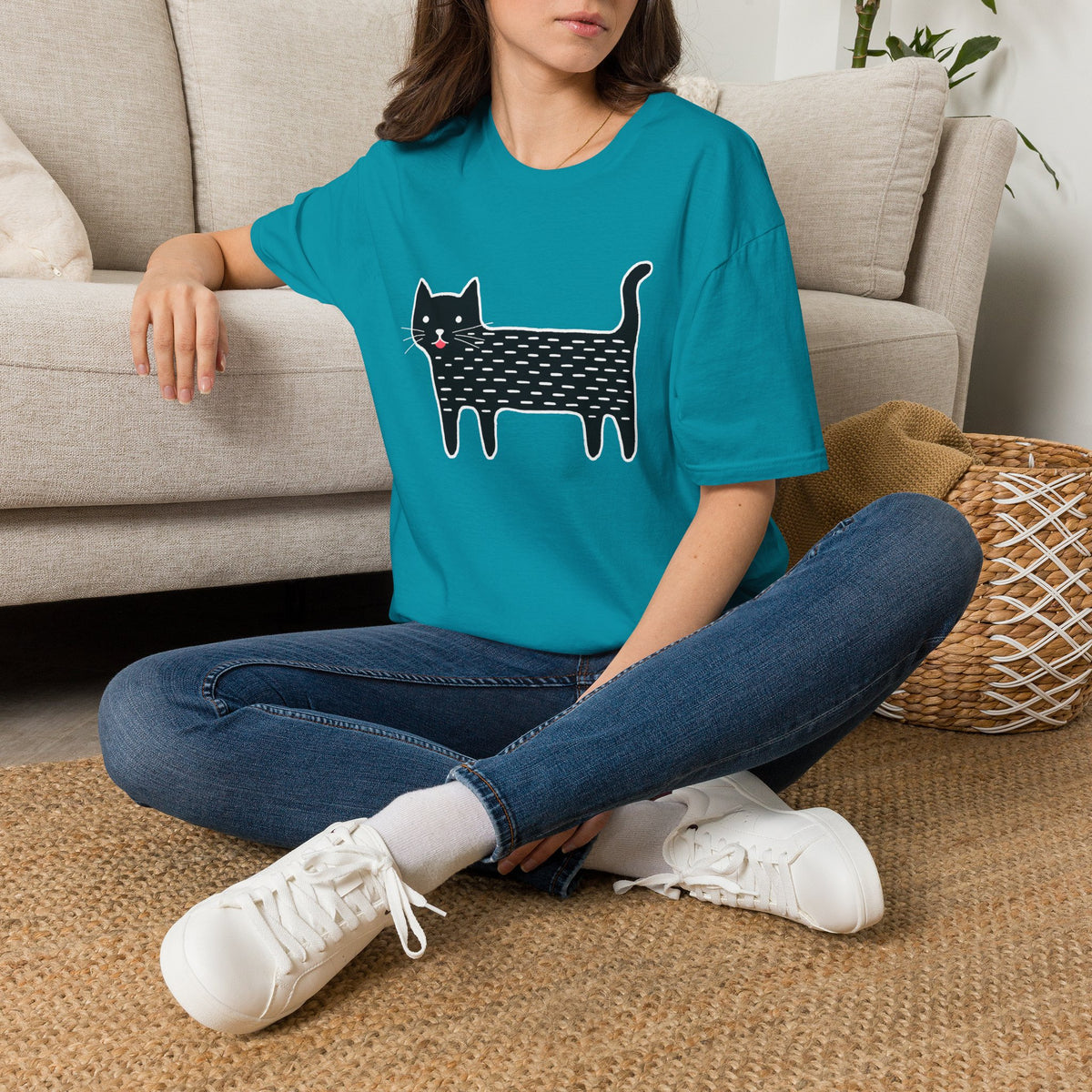 Unisex Cute Doodle Cat T-Shirt — Whimsical Black Cat Graphic Tee