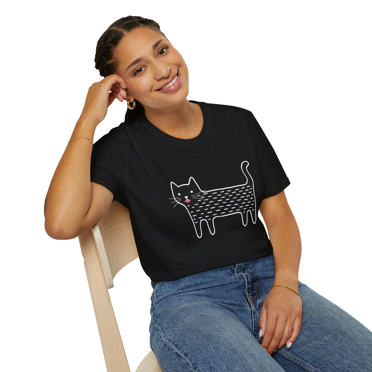 Unisex Cute Doodle Cat T-Shirt — Whimsical Black Cat Graphic Tee