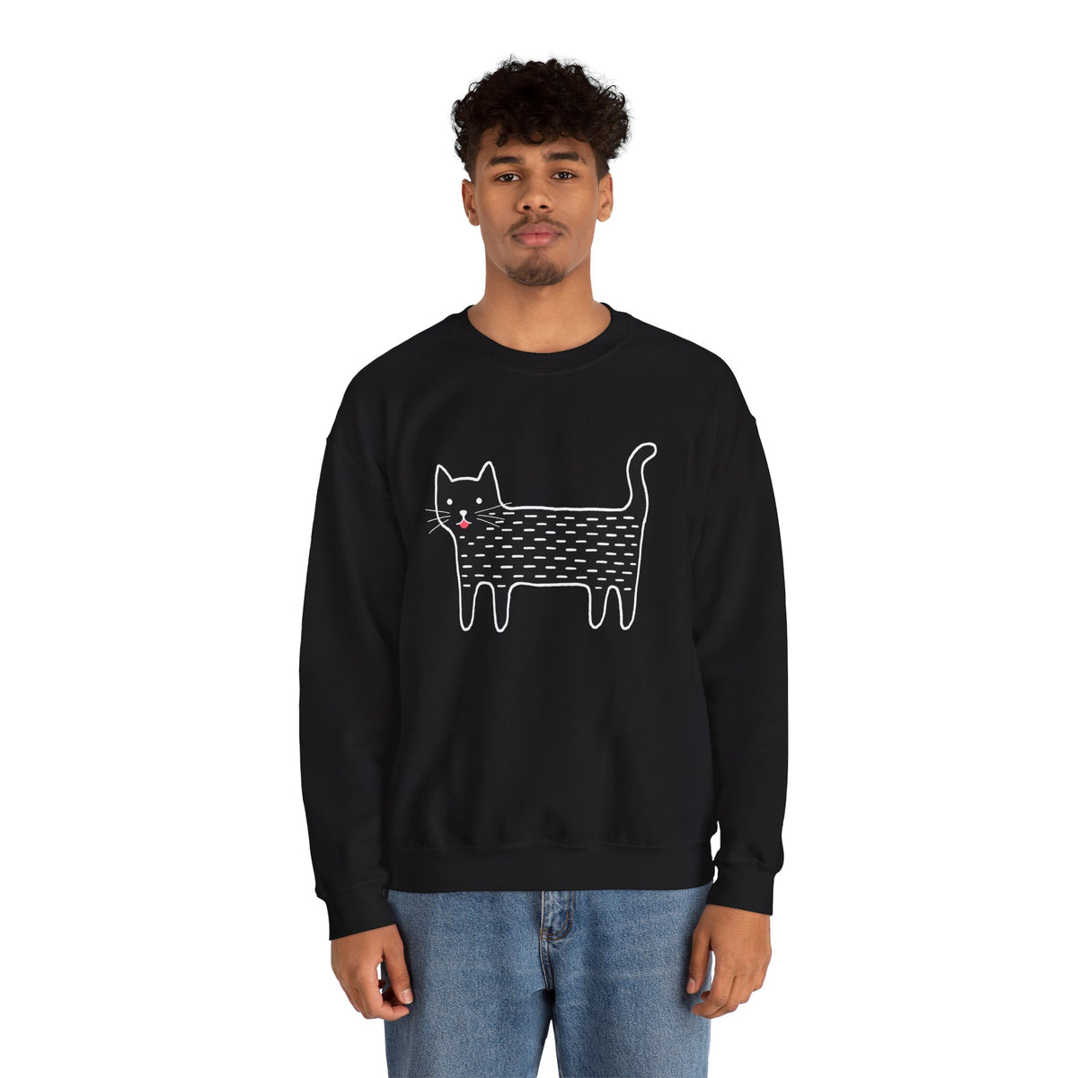Cute Black Cat unisex Sweatshirt – Whimsical Doodle Cat Graphic