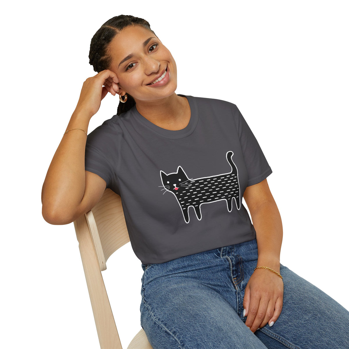 Unisex Cute Doodle Cat T-Shirt — Whimsical Black Cat Graphic Tee