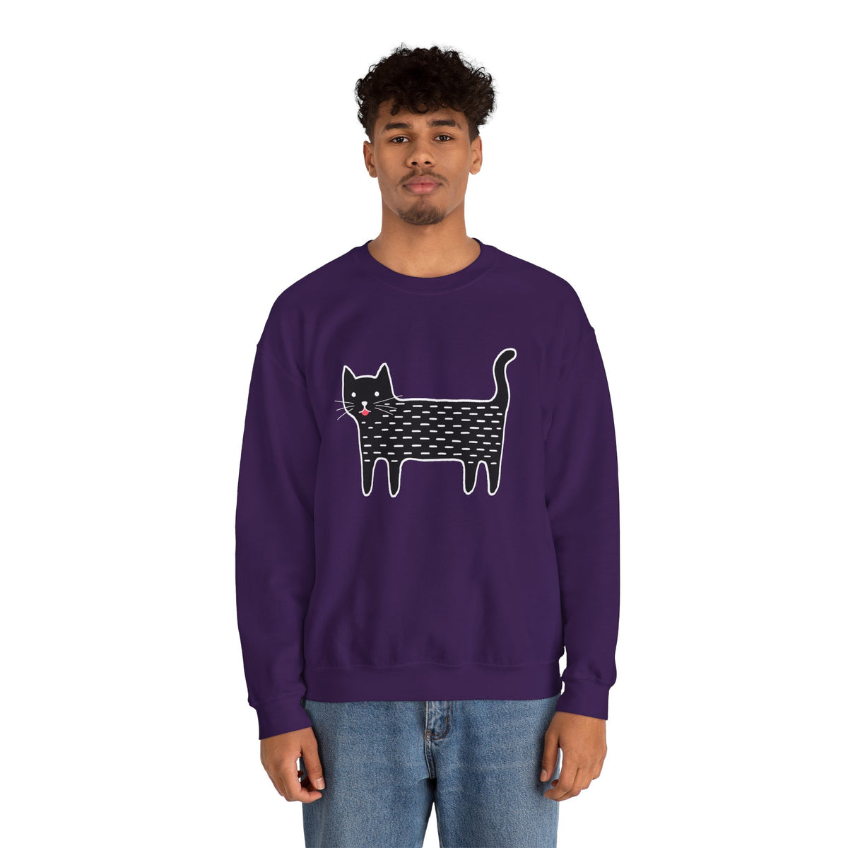 Cute Black Cat unisex Sweatshirt – Whimsical Doodle Cat Graphic