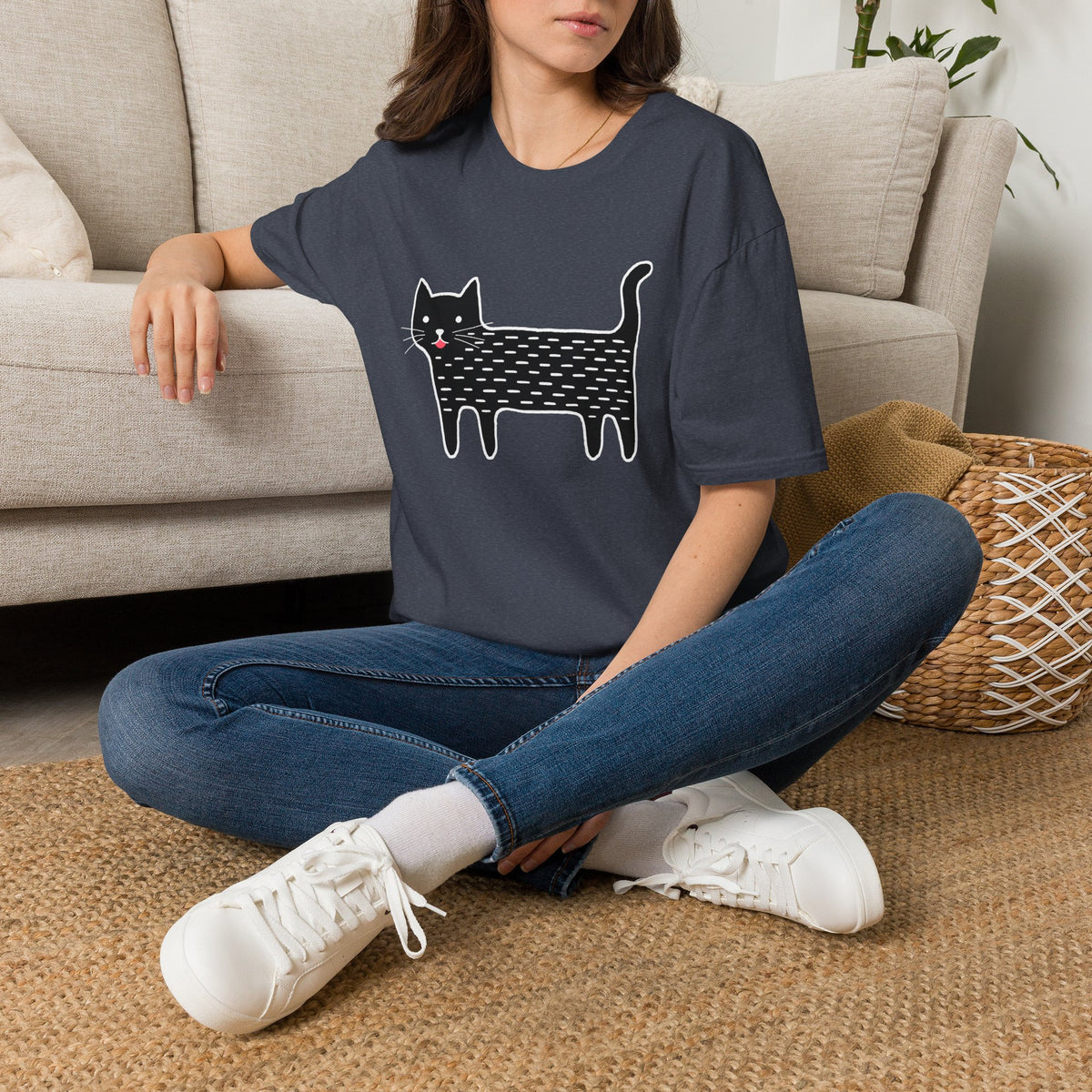 Unisex Cute Doodle Cat T-Shirt — Whimsical Black Cat Graphic Tee