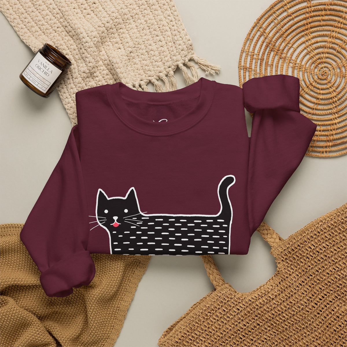 Cute Black Cat unisex Sweatshirt – Whimsical Doodle Cat Graphic