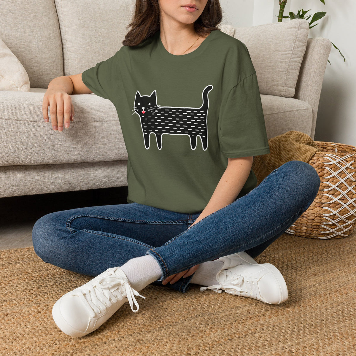 Unisex Cute Doodle Cat T-Shirt — Whimsical Black Cat Graphic Tee