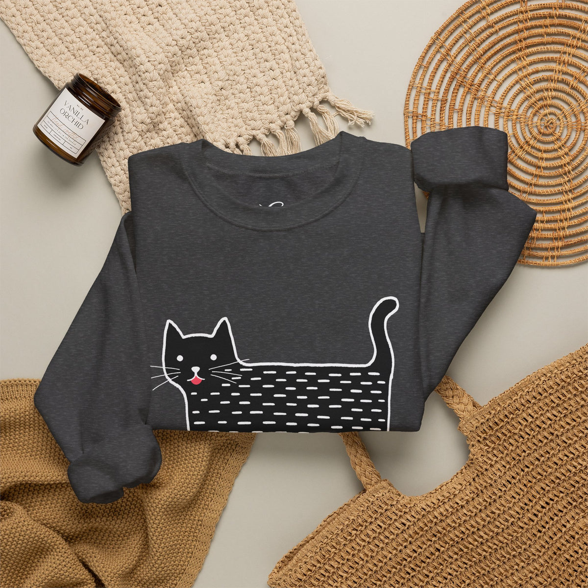 Cute Black Cat unisex Sweatshirt – Whimsical Doodle Cat Graphic