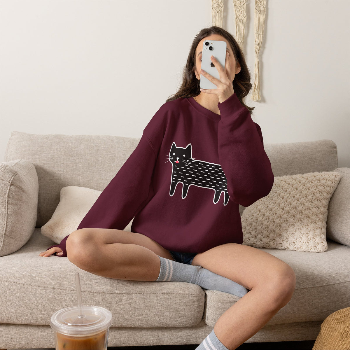 Cute Black Cat unisex Sweatshirt – Whimsical Doodle Cat Graphic