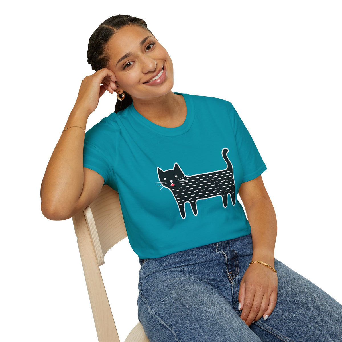 Unisex Cute Doodle Cat T-Shirt — Whimsical Black Cat Graphic Tee