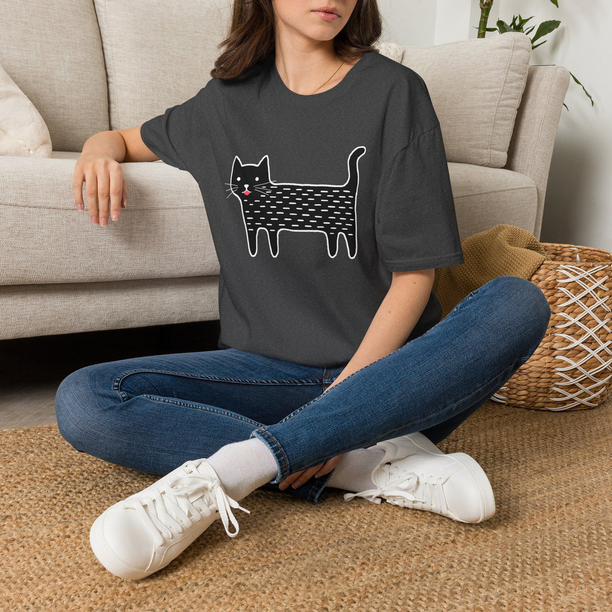 Unisex Cute Doodle Cat T-Shirt — Whimsical Black Cat Graphic Tee