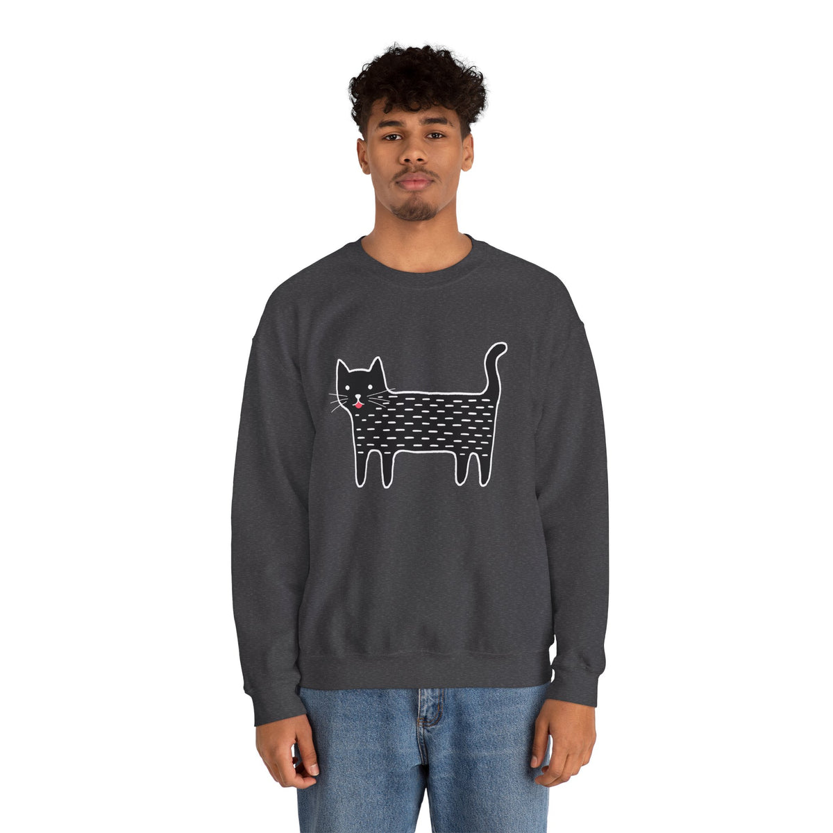 Cute Black Cat unisex Sweatshirt – Whimsical Doodle Cat Graphic