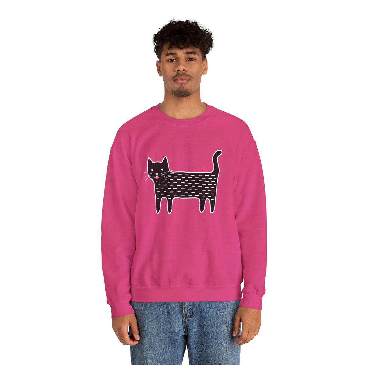 Cute Black Cat unisex Sweatshirt – Whimsical Doodle Cat Graphic