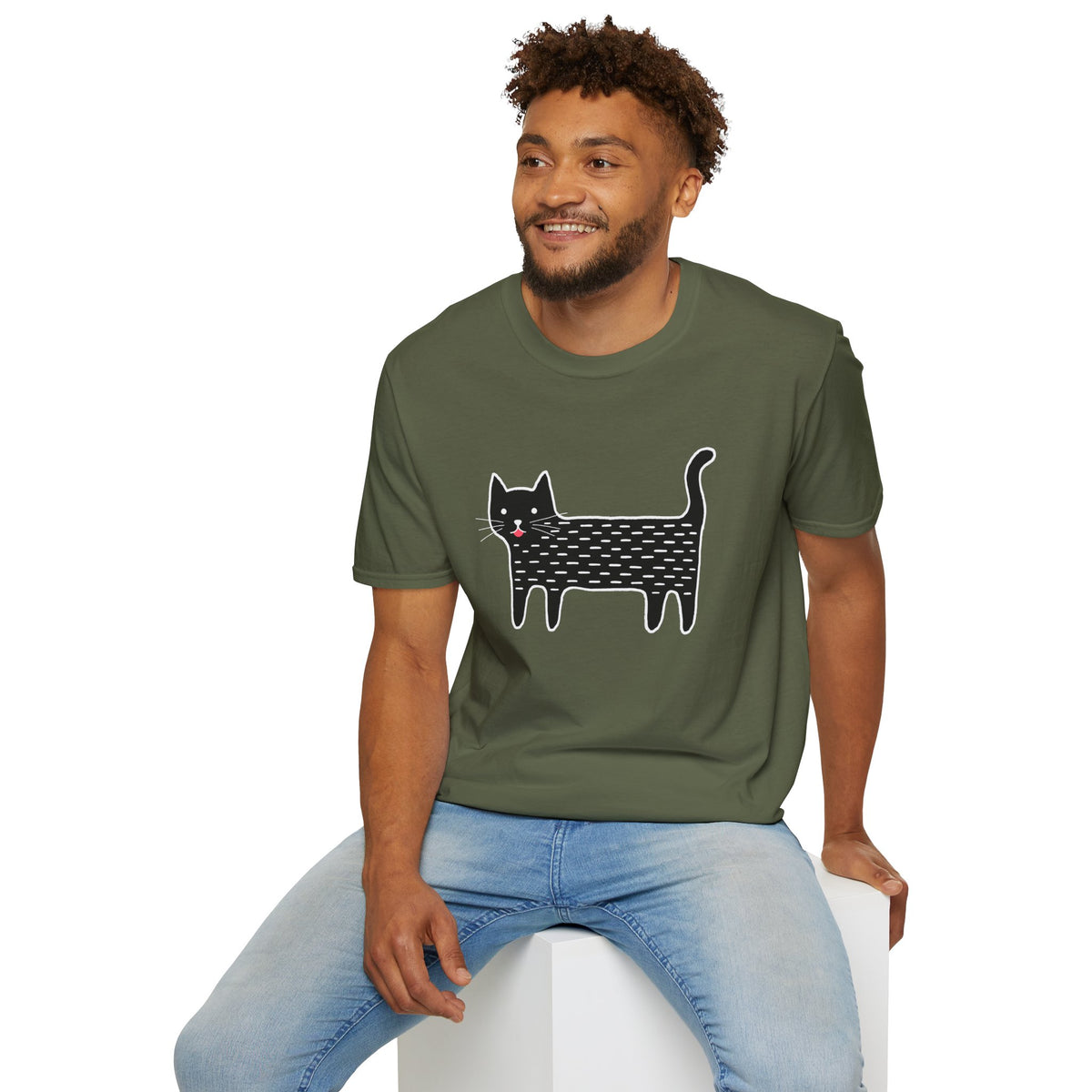 Unisex Cute Doodle Cat T-Shirt — Whimsical Black Cat Graphic Tee