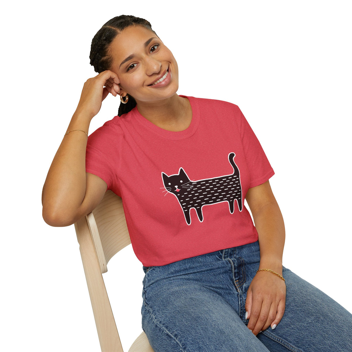 Unisex Cute Doodle Cat T-Shirt — Whimsical Black Cat Graphic Tee
