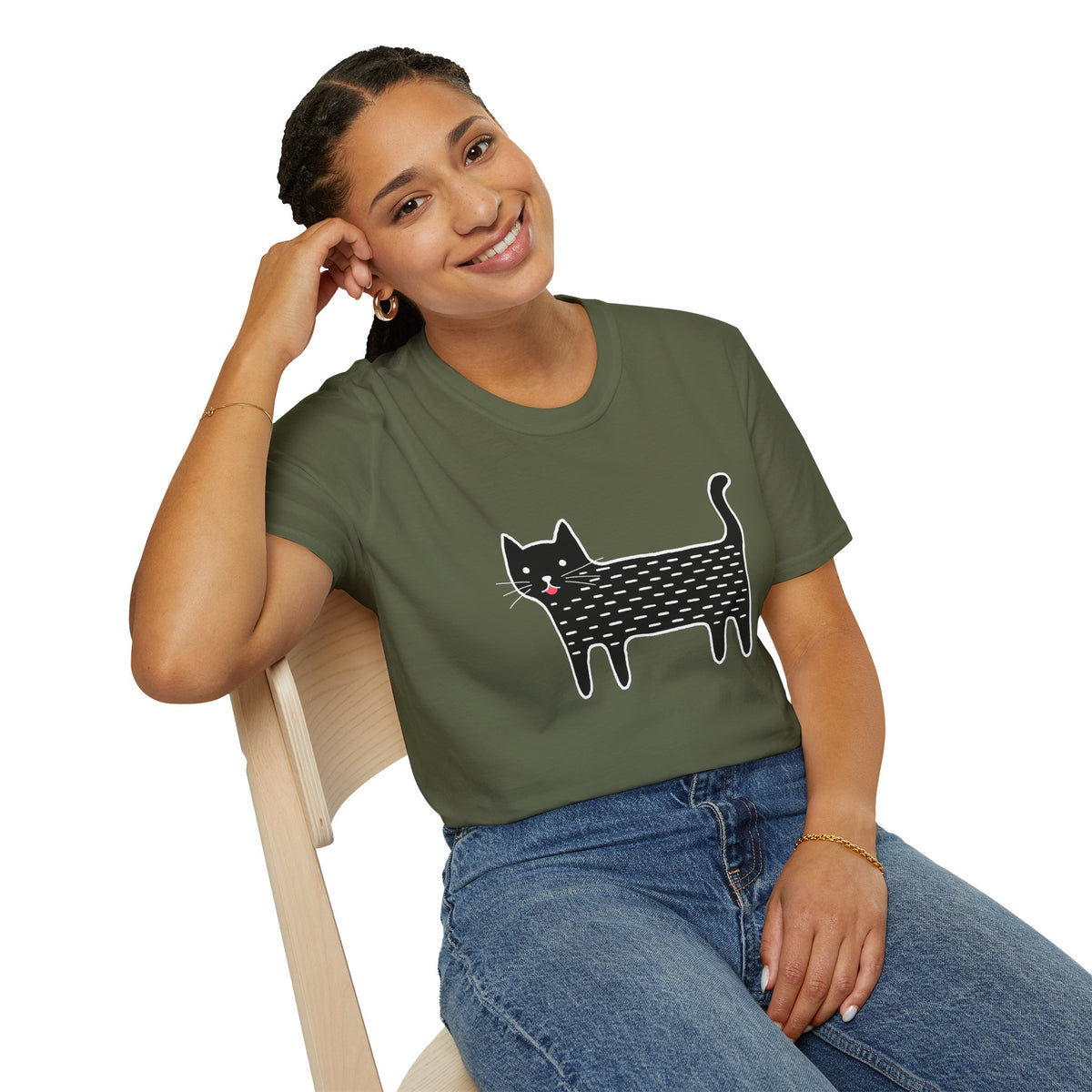 Unisex Cute Doodle Cat T-Shirt — Whimsical Black Cat Graphic Tee