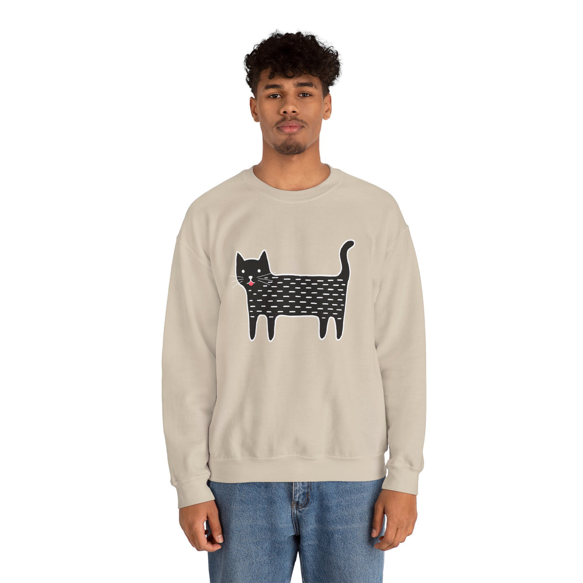 Cute Black Cat unisex Sweatshirt – Whimsical Doodle Cat Graphic