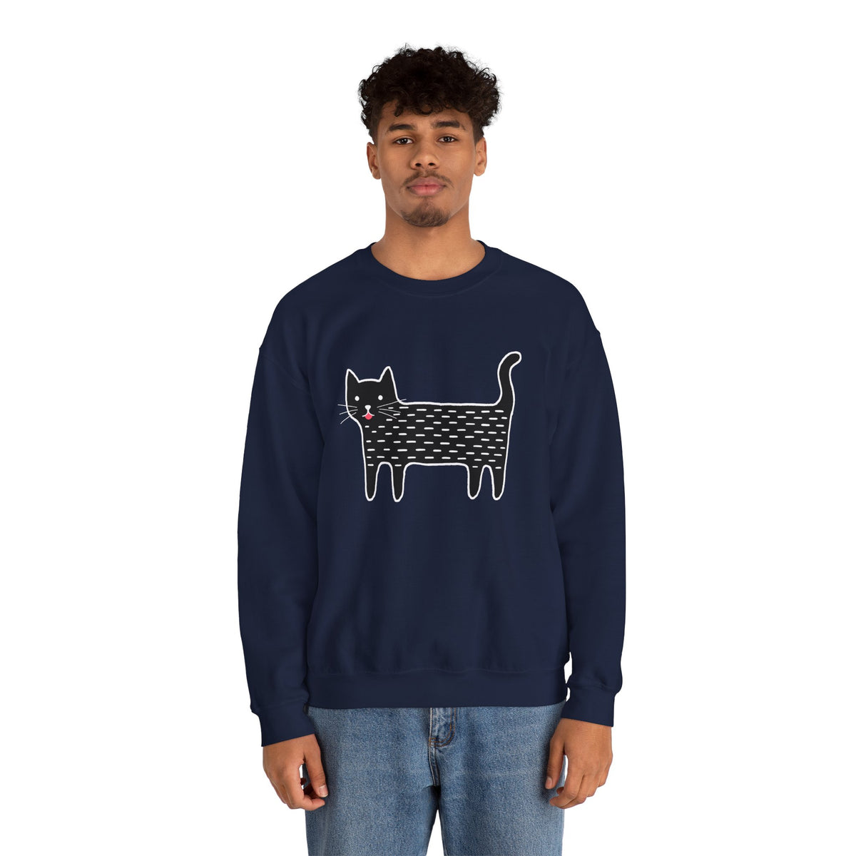 Cute Black Cat unisex Sweatshirt – Whimsical Doodle Cat Graphic