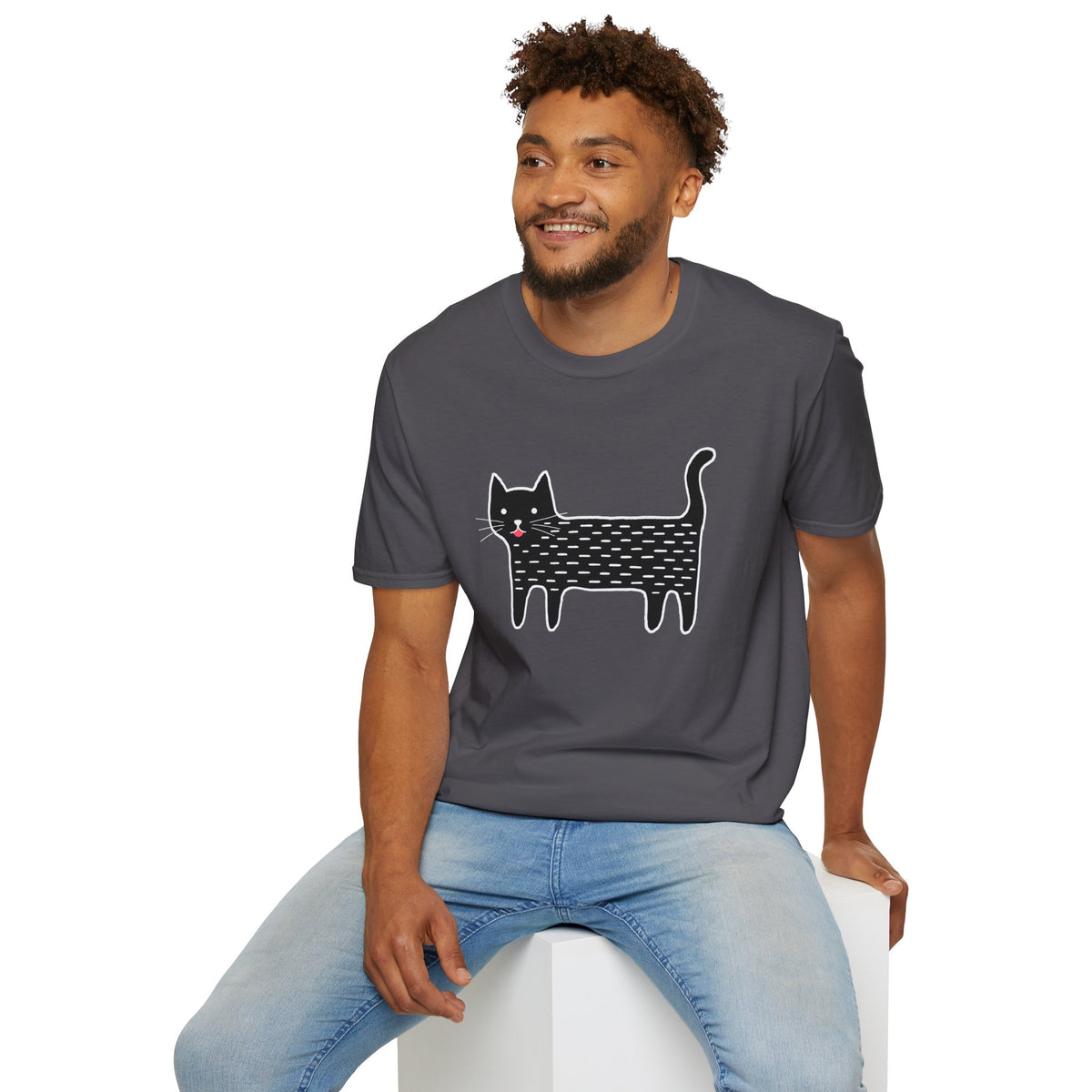 Unisex Cute Doodle Cat T-Shirt — Whimsical Black Cat Graphic Tee