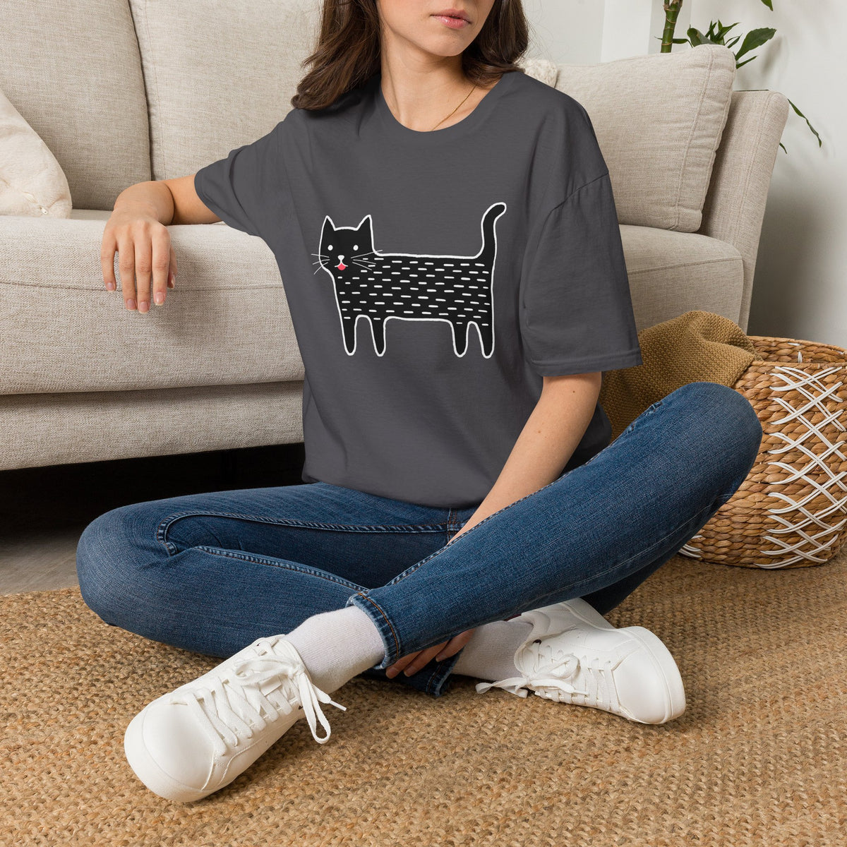 Unisex Cute Doodle Cat T-Shirt — Whimsical Black Cat Graphic Tee