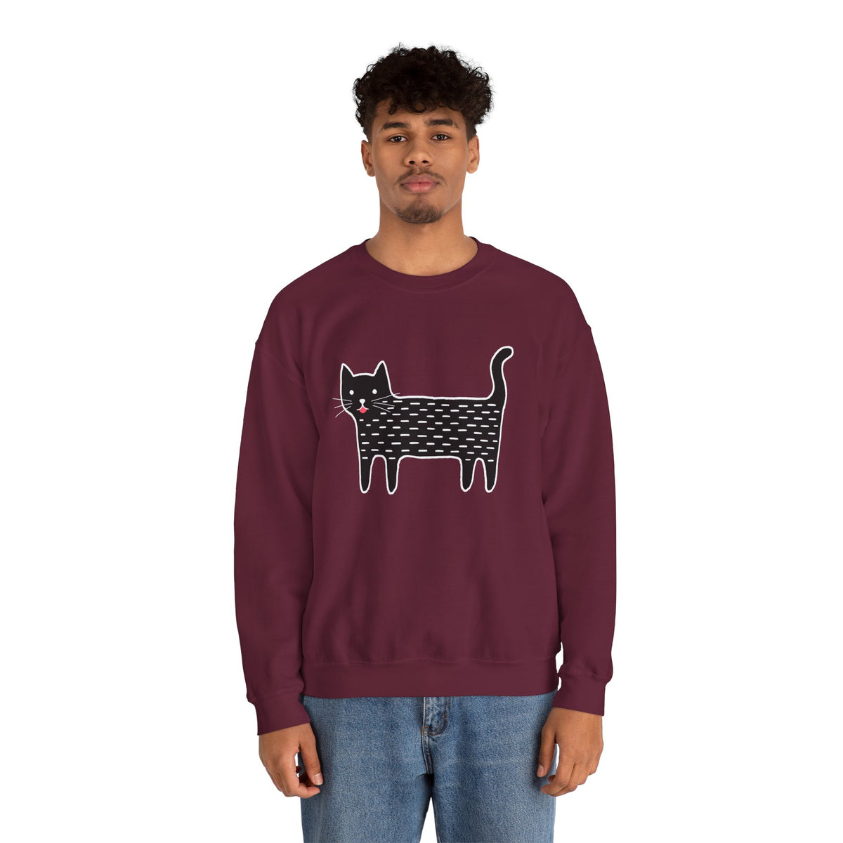 Cute Black Cat unisex Sweatshirt – Whimsical Doodle Cat Graphic
