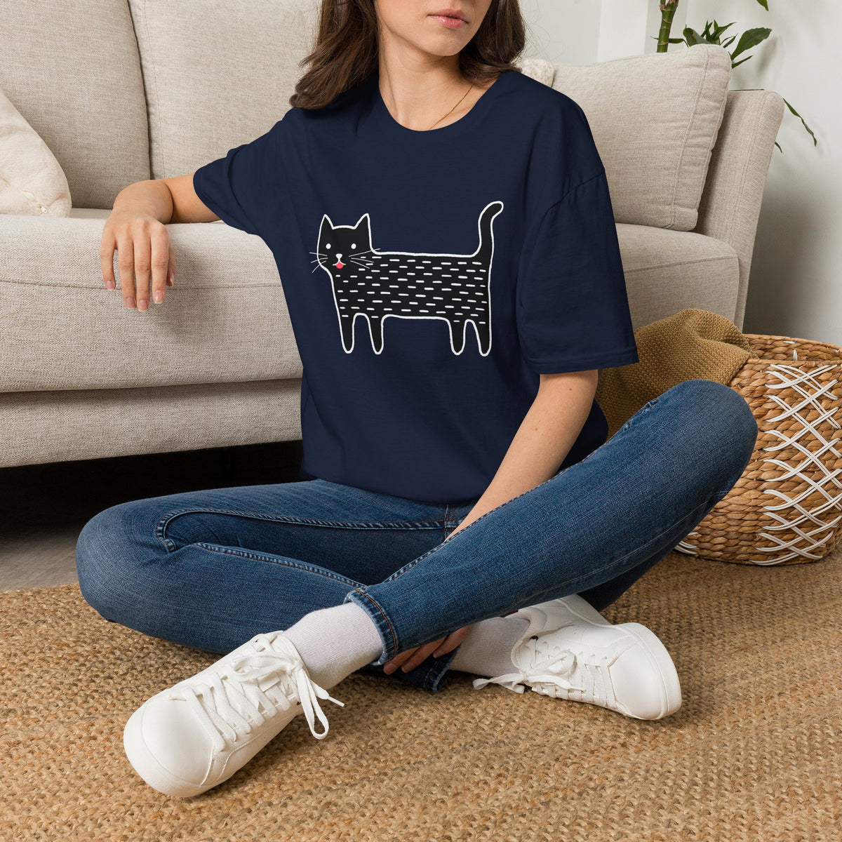 Unisex Cute Doodle Cat T-Shirt — Whimsical Black Cat Graphic Tee