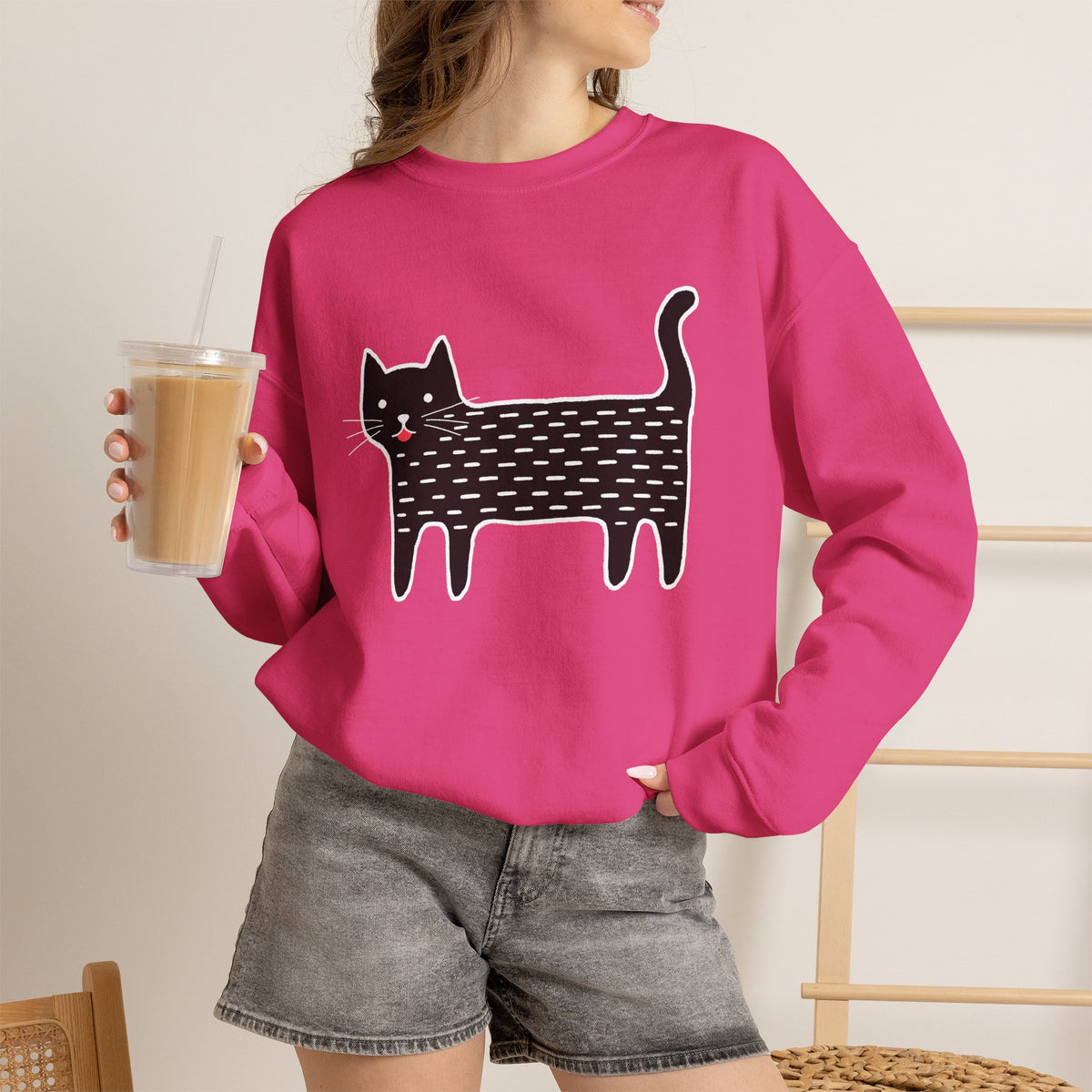 Cute Black Cat unisex Sweatshirt – Whimsical Doodle Cat Graphic