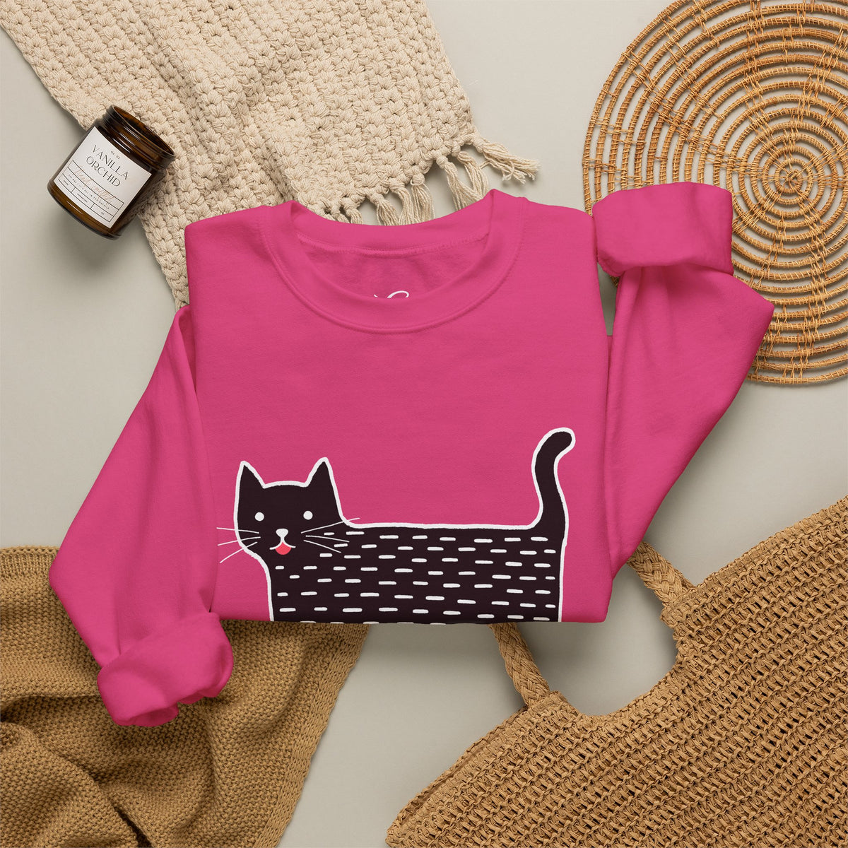 Cute Black Cat unisex Sweatshirt – Whimsical Doodle Cat Graphic