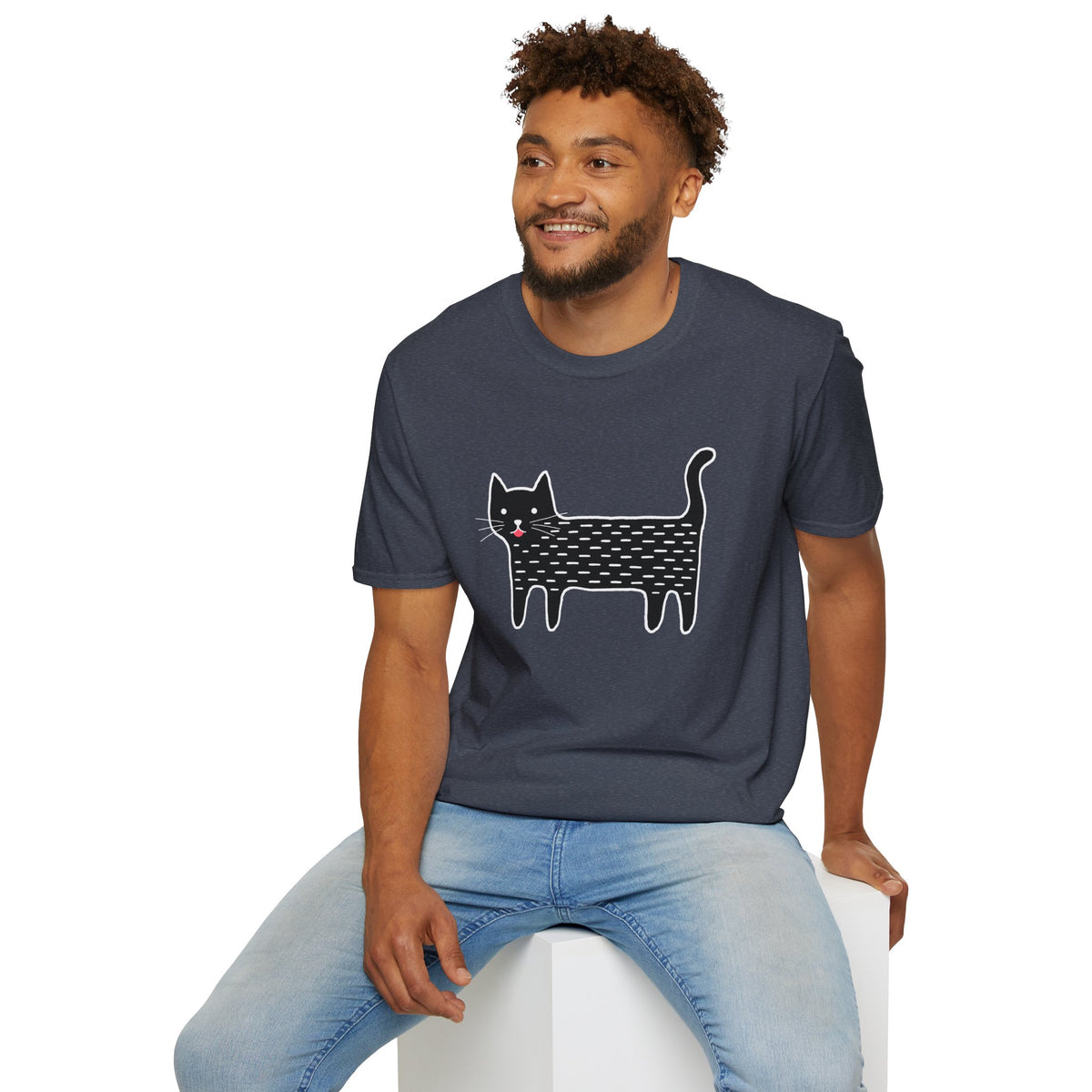 Unisex Cute Doodle Cat T-Shirt — Whimsical Black Cat Graphic Tee