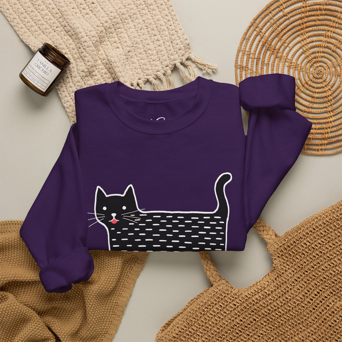 Cute Black Cat unisex Sweatshirt – Whimsical Doodle Cat Graphic