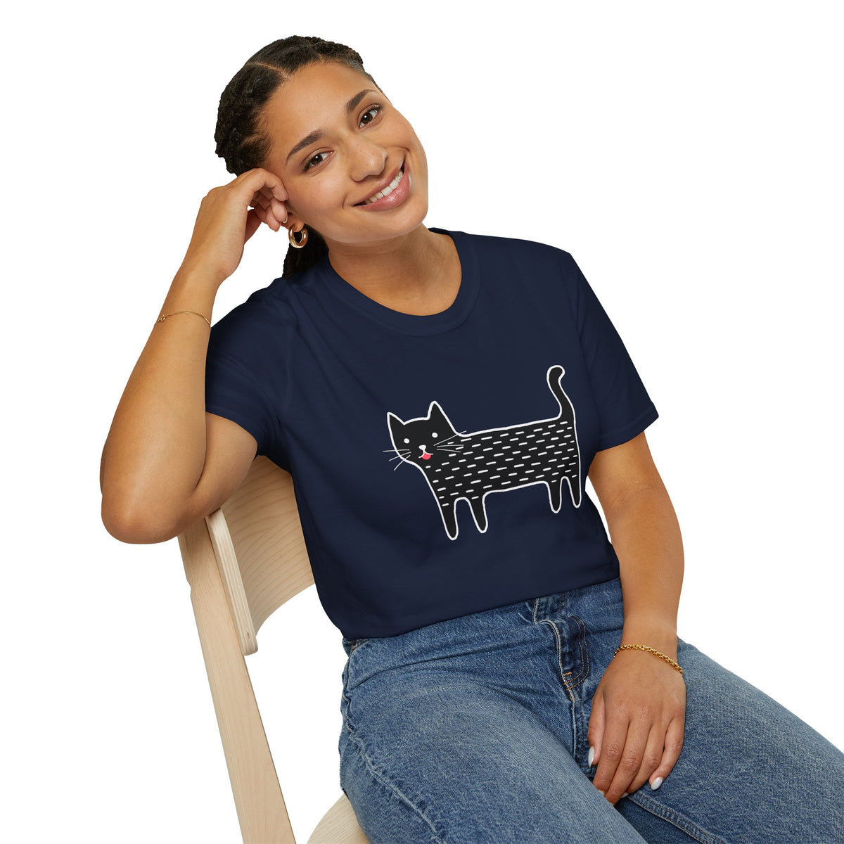 Unisex Cute Doodle Cat T-Shirt — Whimsical Black Cat Graphic Tee