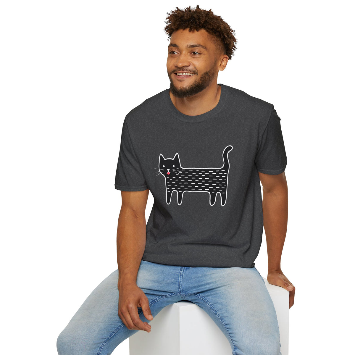 Unisex Cute Doodle Cat T-Shirt — Whimsical Black Cat Graphic Tee